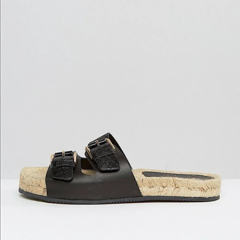 ALDO Buckle Black Sandal with Espadrille Sole NWT